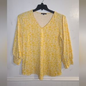 Yellow Floral V-Neck Women's Top